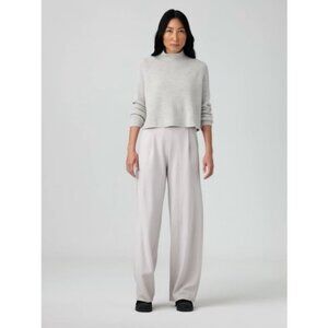 💕EILEEN FISHER💕 Boiled Wool Jersey Pleated Wide-Leg Pant ~ Chalk Large L NWT